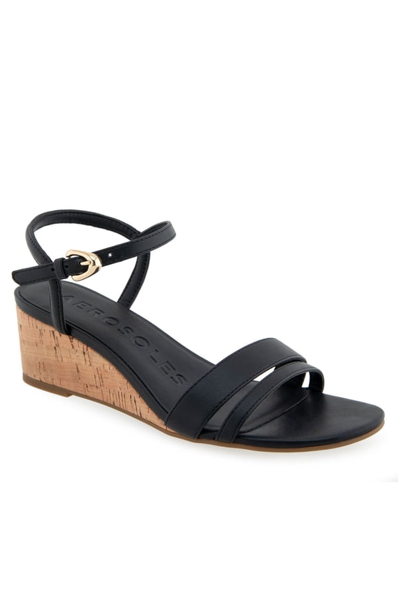 Witt Women's Sandals Black Faux Leather/Cork Heel Size 9 M
