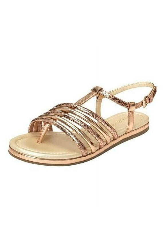 Women's Droplet Pink Metallic Strappy Flat Caged Gold Sandals (Pink Metallic, 5.5)