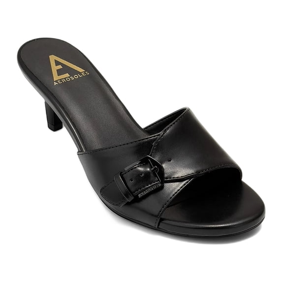 Aerosoles Women's Nea Kitten Heel Buckle Sandal Mules