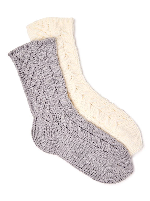 Women's Unlined Cable Kit Home Socks, 2-Pack