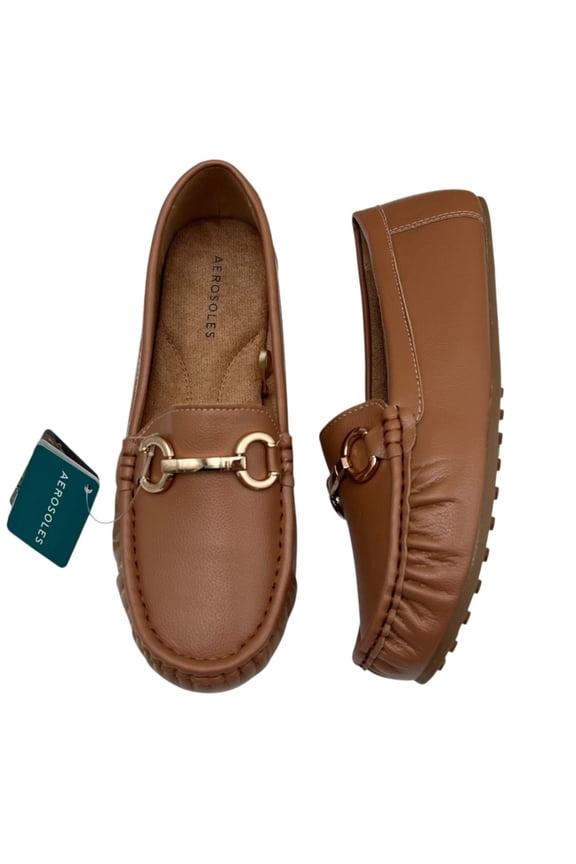 Women's Vegan Leather Loafers Size 7.5 Wide Cognac Tan Cushioned Shoes