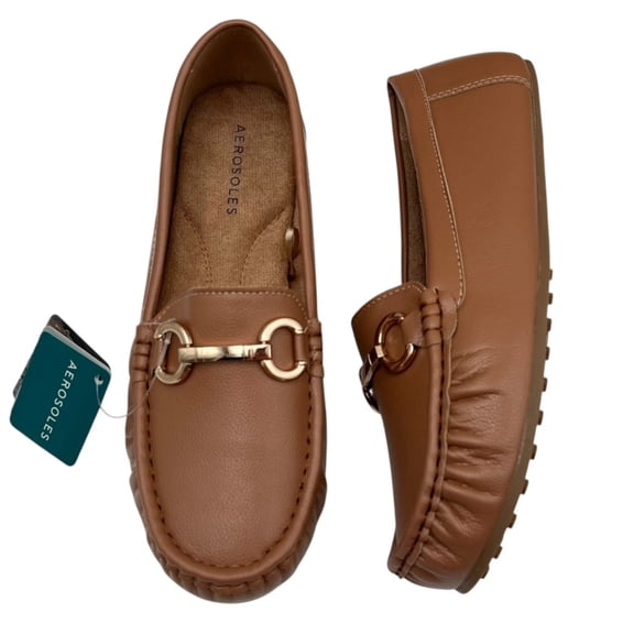 Aerosoles Women's Vegan Leather Loafers Size 9 Wide Cognac Tan Cushioned Shoes