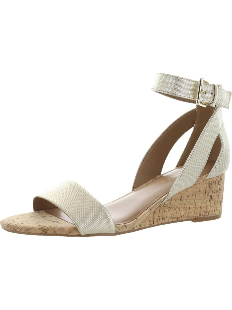 Aerosoles Womens Willowbrook Metallic Ankle Strap Wedge Sandals
