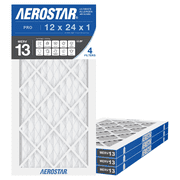 Aerostar 12x24x1 MERV 13 Air Filter, Pleated AC Furnace HVAC, Smoke Bacteria Allergy, 4 Pack