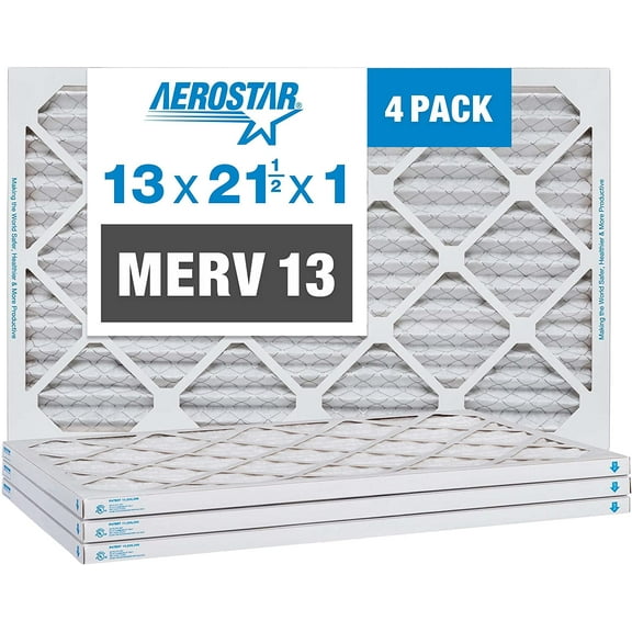 Aerostar 13x21.5x1 Air Filter MERV 13 (for Allergies, Dust, Lint, Mold, Pet Dander, Smoke, Smog & Bacteria) - Electrostatic MPR 1500-1900 & FPR 10 - Pleated HVAC AC Furnace Air Filters - Pack of 4