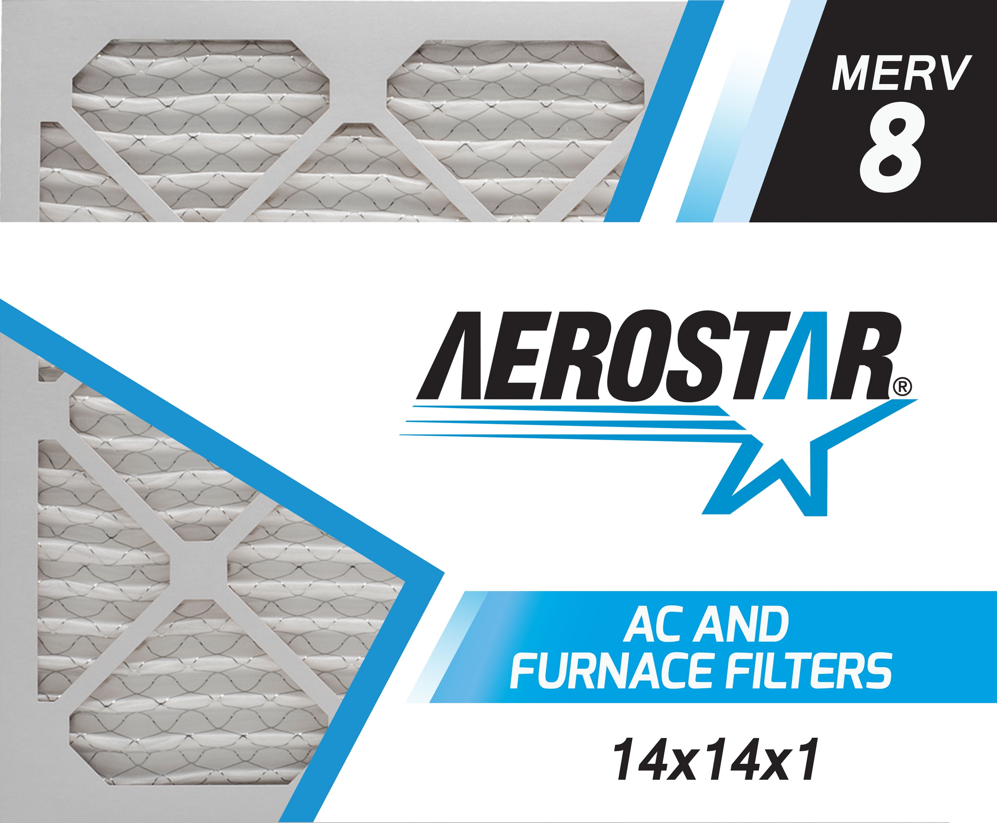 Aerostar 14x14x1 MERV 8 Pleated AC Furnace Air Filter, 6 Pack