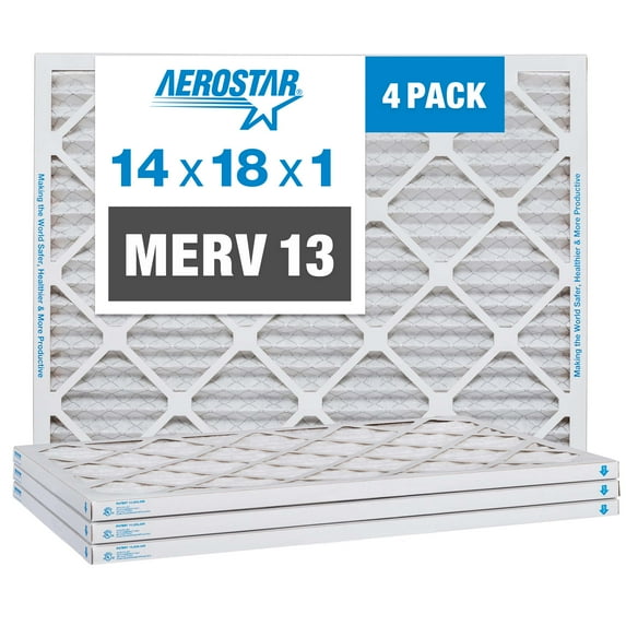 Aerostar 14x18x1 MERV 13 Pleated Air Filter, AC Furnace Air Filter, 4 Pack