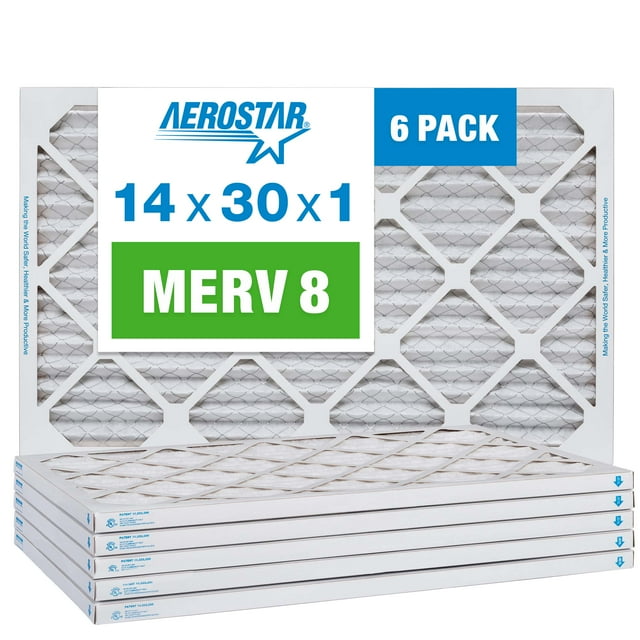 Aerostar 14x30x1 MERV 8 Pleated Air Filter, AC Furnace Air Filter, 6