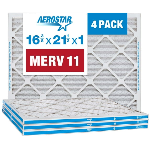 Aerostar 16 3/8 x 21 1/2 x 1 MERV 11 Pleated Air Filter, AC Furnace Air Filter, 4 Pack