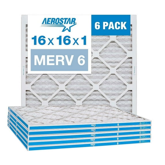 Aerostar 16x16x1 MERV 6 AC Furnace Air Filter, Pleated HVAC Filter, MPR 300 FPR 4, Allergen Defense, 12-Pack, Made in USA