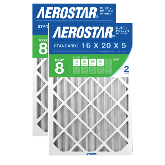 Aerostar 15.5x19.88x4.25 MERV 8 Pleated Air Filter, 2 Pack, Furnaces Filter, HVAC Filter