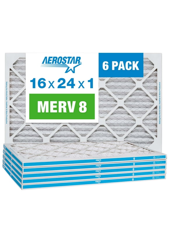 Aerostar 16x24x1 MERV 8 Pleated Air Filter, AC Furnace Air Filter, 6 Pack