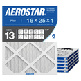thumbnail image 1 of Aerostar 16x25x1 MERV 13 Air Filter, Pleated AC Furnace HVAC, Smoke Bacteria Allergy, 6 Pack, 1 of 8