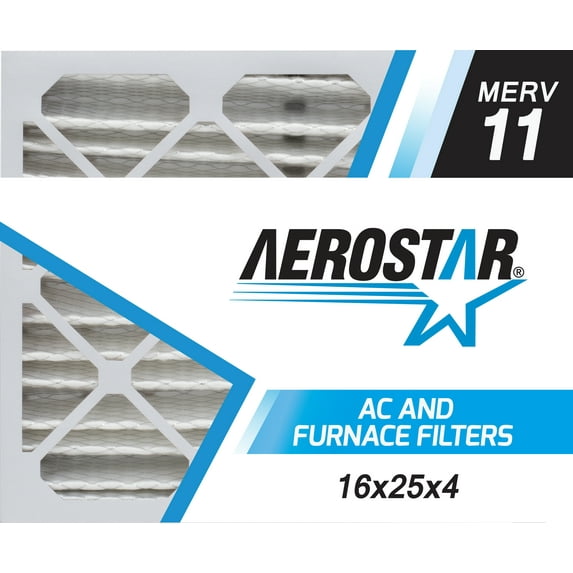 Aerostar 16x25x4 MERV 11 Deep Pleat Air Filter, AC Furnace HVAC, 2 Pack
