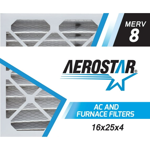 Aerostar 16x25x4 MERV 8 Pleated Air Filter, 2 Pack, Furnaces Filters, HVAC Filter, Air Conditioners Vent Filter Replacement for Home