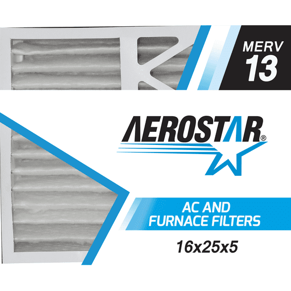 Aerostar 16x25x5 MERV  13, Carrier Replacement Pleated Air Filter, 16x25x5, Box of 2