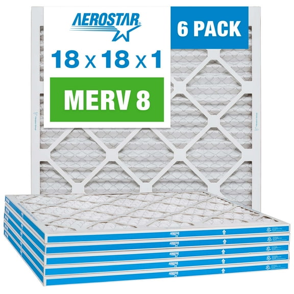 Aerostar 18x18x1 MERV 8 Pleated Air Filter, AC Furnace Air Filter, 6 Pack