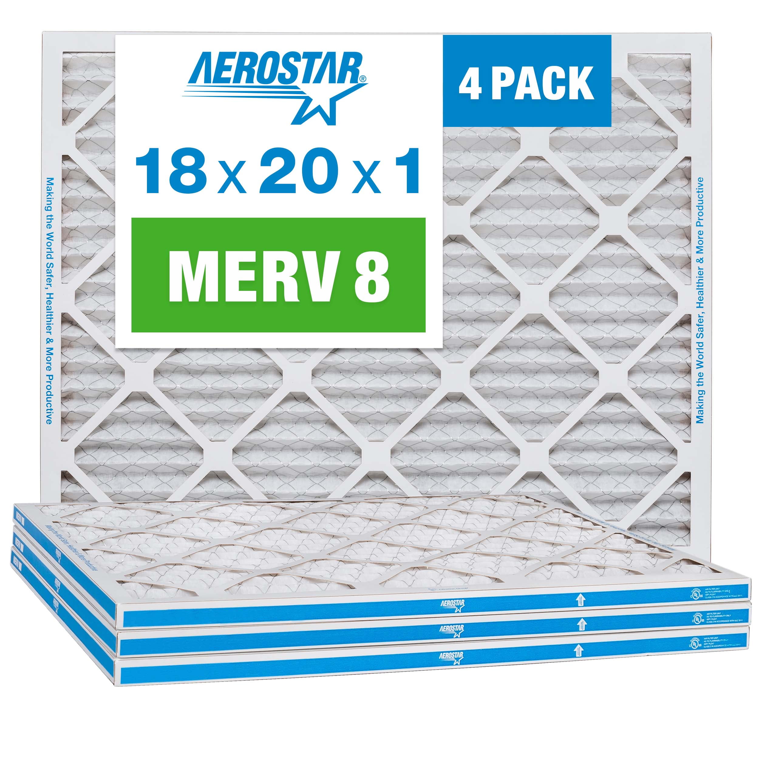 Aerostar 18x20x1 MERV 8 Pleated Air Filter, AC Furnace Air Filter, 4