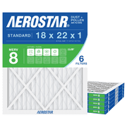Aerostar 18x22x1 MERV 8 Air Filter, Pleated AC Furnace HVAC, Dust Pollen Pet Dander, 6 Pack