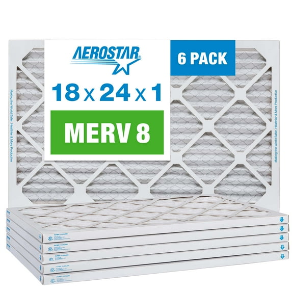 Aerostar 18x24x1 MERV 8 Pleated Air Filter, AC Furnace Air Filter, 6 Pack