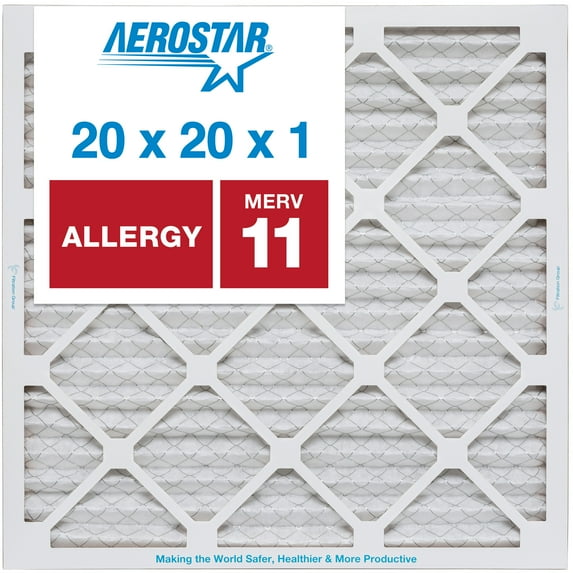Aerostar 20x20x1 MERV 11 Pleated Air Filter, AC Furnace Air Filter, 6 Pack