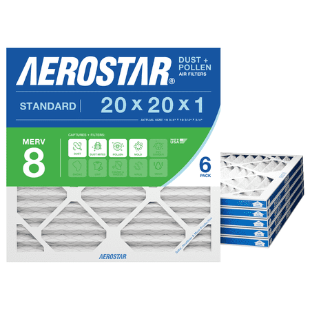 Aerostar 20x20x1 MERV 8 Air Filter, Pleated AC Furnace HVAC, Dust Pollen Pet Dander, 6 Pack price history and forecast - Aerostar 20x20x1-8-6