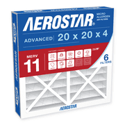 Aerostar 20x20x4 MERV 11 Air Filter, Pleated AC Furnace HVAC, Pet Dander Mold Smoke, 6 Pack