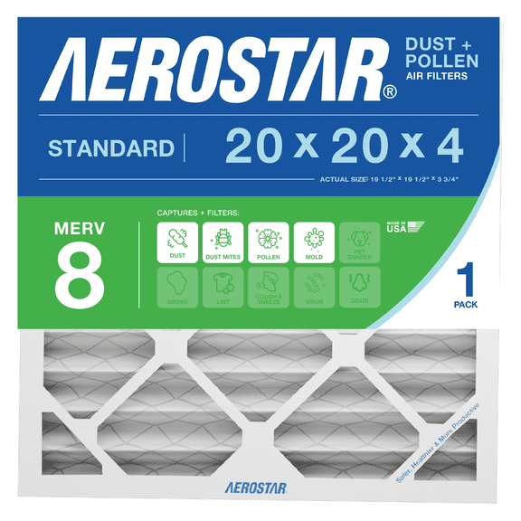 Aerostar 20x20x4 MERV 8 Air Filter, Pleated AC Furnace HVAC, Dust Pollen Pet Dander, 1 Pack