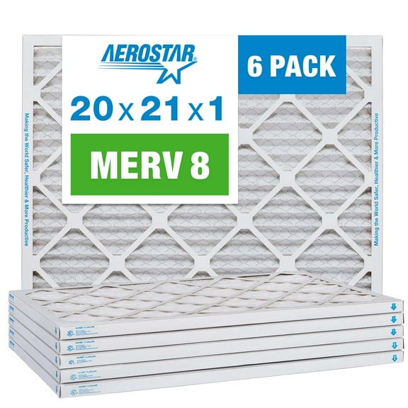 Aerostar 20x21x1 MERV 8 Pleated Air Filter, AC Furnace HVAC, 6 Pack