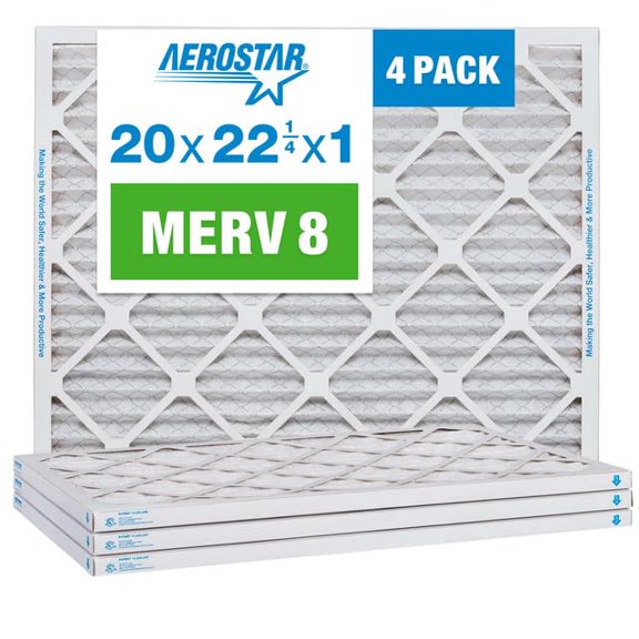 Aerostar 20x22.25x1 MERV 8 Air Filter, Pleated AC Furnace HVAC Filters (19.875x22.25x0.75), Electrostatically Charged for Allergies Dust Pet Dander Pollen Mold Lint, MPR 600 FPR 5, USA, 4 Pack