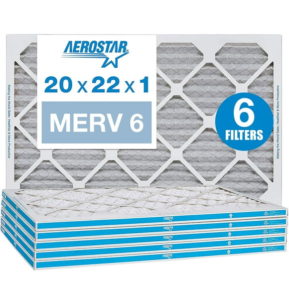 Aerostar 20x22x1 MERV 6 Pleated Air Filter, AC Furnace Air Filter, 6 Pack