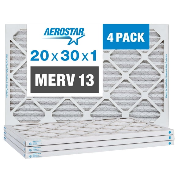 Aerostar 20x30x1 MERV 13 Pleated Air Filter, AC Furnace Air Filter, 4 Pack