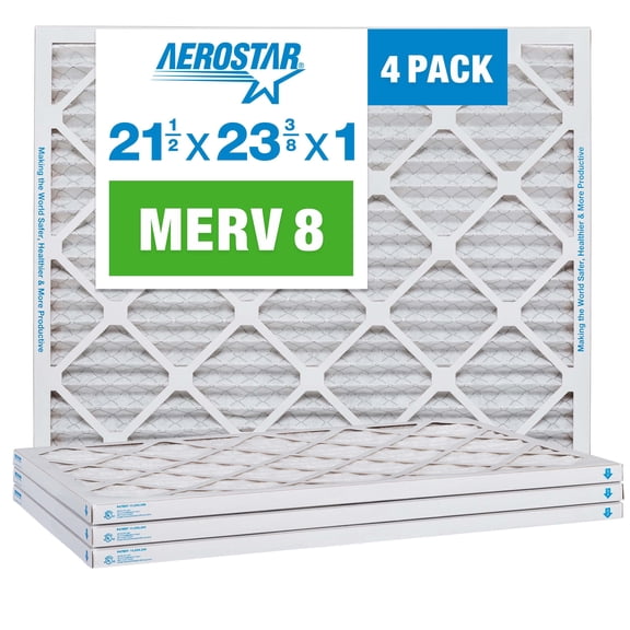 Aerostar 21.5x23.375x1 MERV 8 Air Filter, Pleated AC Furnace HVAC Filters (21.5x23.375x0.75), Electrostatically Charged for Allergies Dust Pet Dander Pollen Mold Lint, MPR 600 FPR 5, USA, 4 Pack