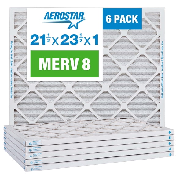 Aerostar 21.5x23.5x1 MERV 8 Air Filter, Pleated AC Furnace HVAC Filters (21.5x23.5x0.75), Electrostatically Charged for Allergies Dust Pet Dander Pollen Mold Lint, MPR 600 FPR 5, USA, 6 Pack
