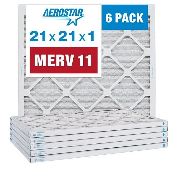 Aerostar 21x21x1 MERV 11 Pleated Air Filter, AC Furnace Air Filter, 6 Pack