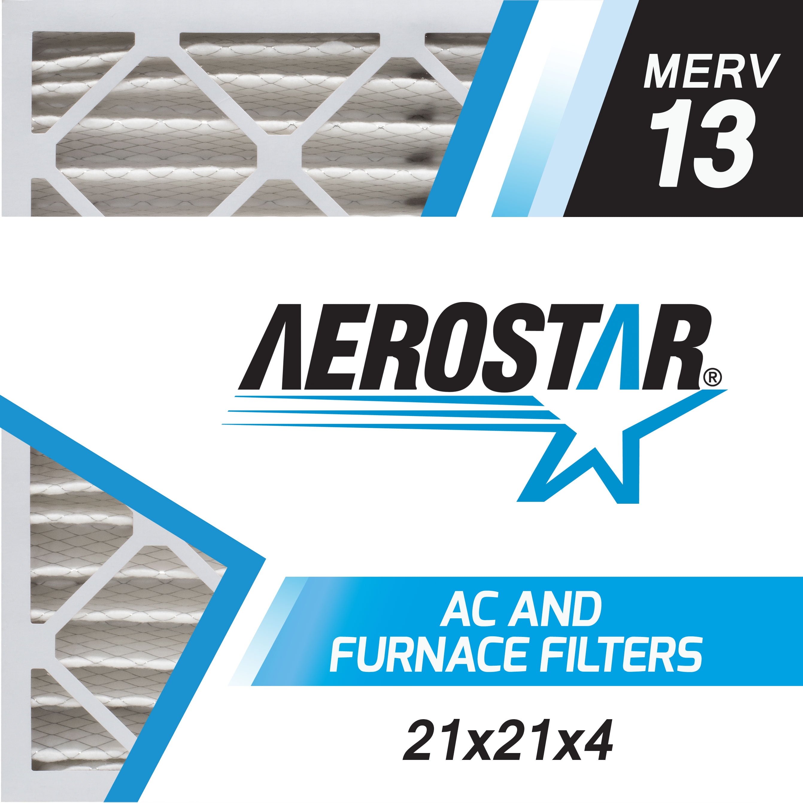 Aerostar 21x21x4 MERV 13, Pleated Air Filter, 21 x 21 x 4, Box of 6, Made in the USA