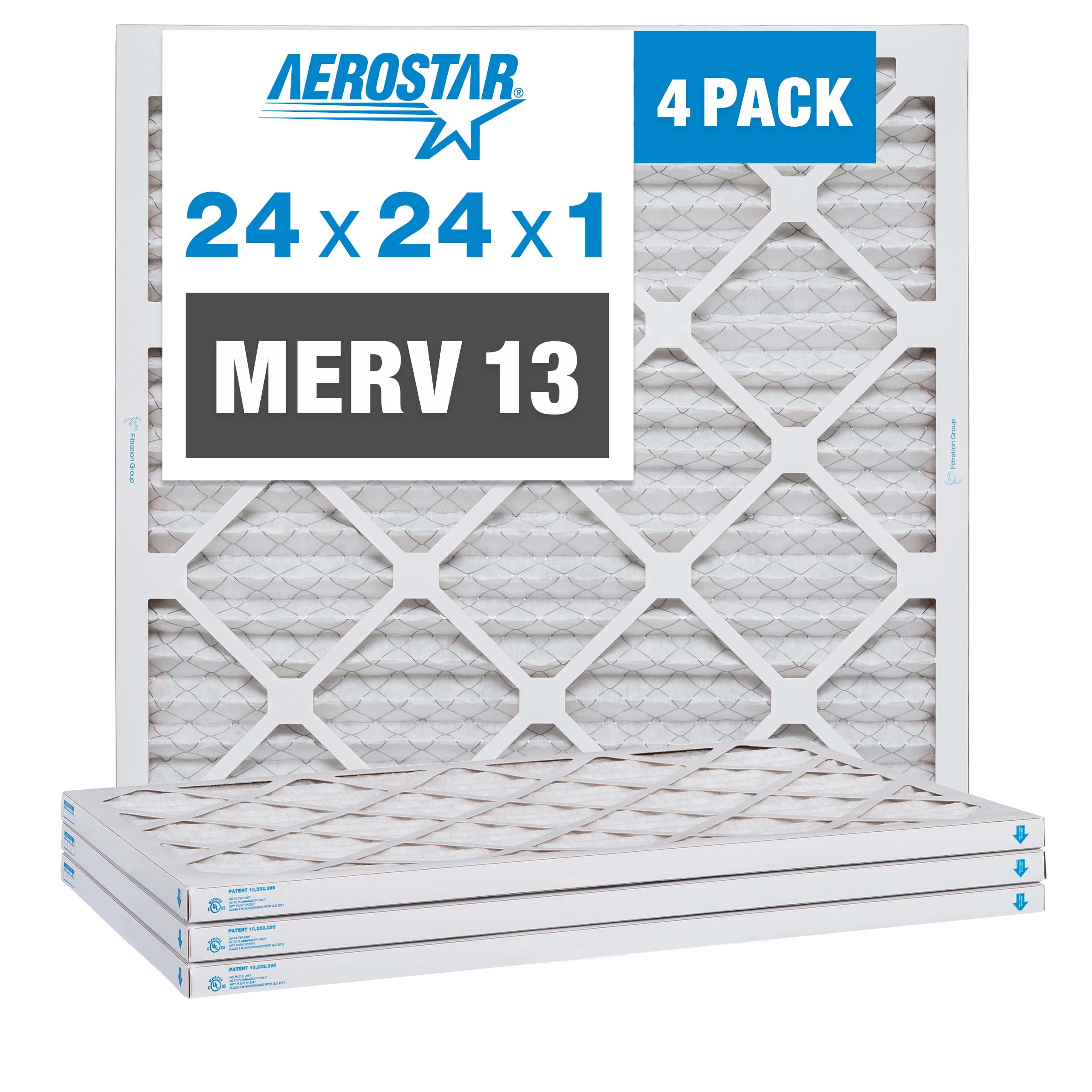 Aerostar 24x24x1 MERV 13 Pleated Air Filter, AC Furnace Air Filter, 4