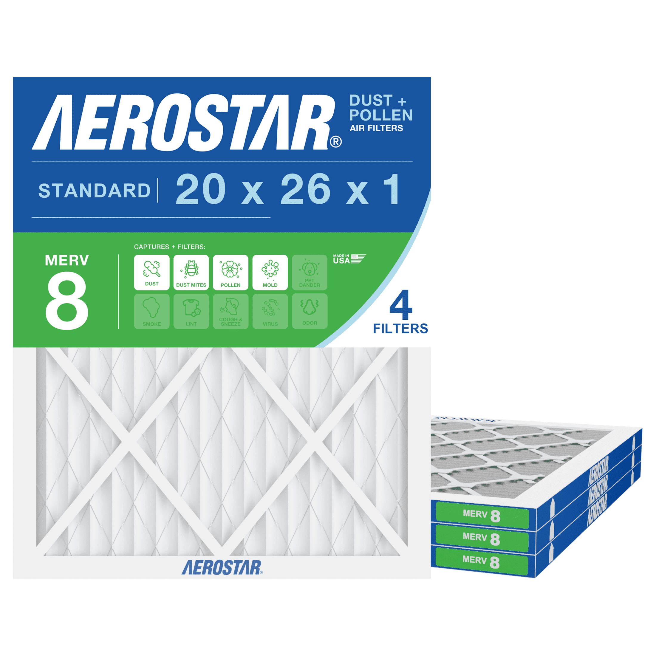 Aerostar, Air Filter, 20x26x1, MERV 8 Pleated HVAC Replacement