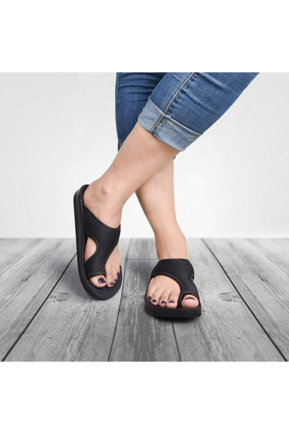 Aster Women's Comfortable Split Toe Sandals 6 - Medium - Black