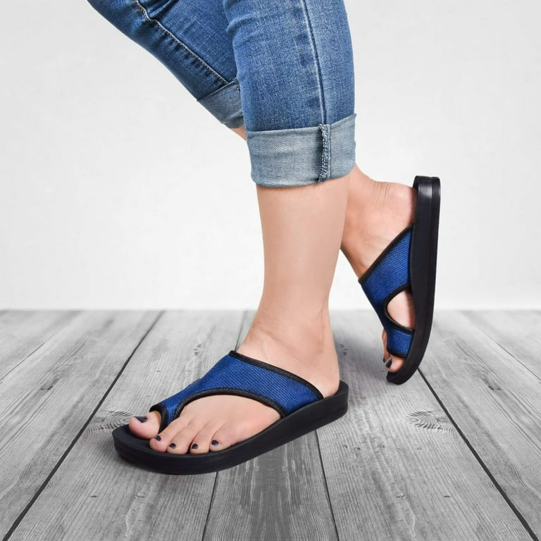 Aerothotic Aster Women s Comfortable Split Toe Sandals 6 Medium Navy Walmart