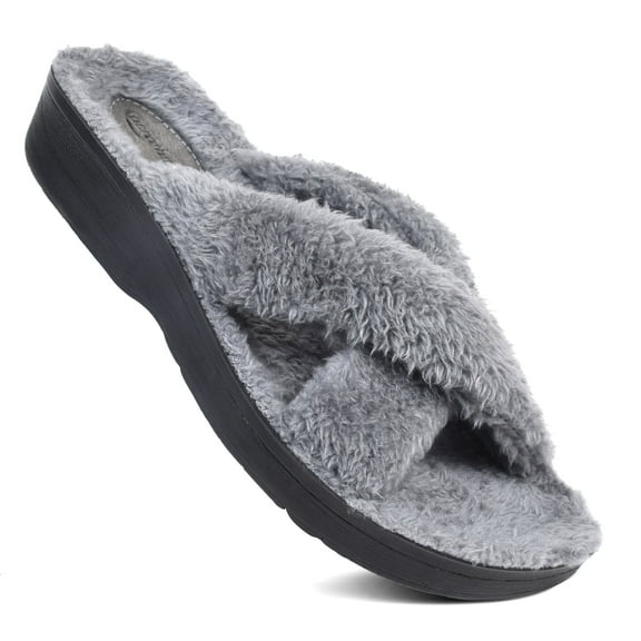 Aerothotic Lola Women’s Fuzzy Slippers – Soft Criss-Cross Indoor Cozy House Shoes