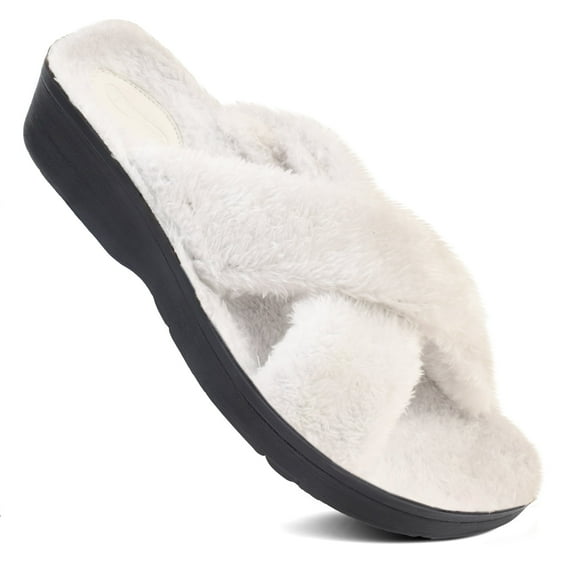 Aerothotic Lola Women’s Fuzzy Slippers – Soft Criss-Cross Indoor Cozy House Shoes