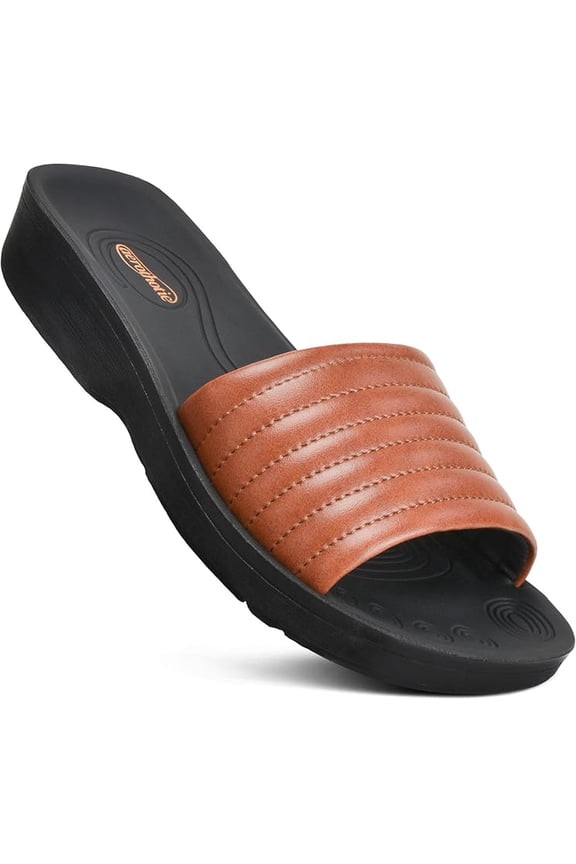 Womens Slides Slip On Recovery Footwear Plantar Fasciitis Slides for Women with Arch Support Yoga Mat Indoor Outdoor Walking Ladies Soft Padded Dressy Non Slip Foodbed Beach Sandals Women