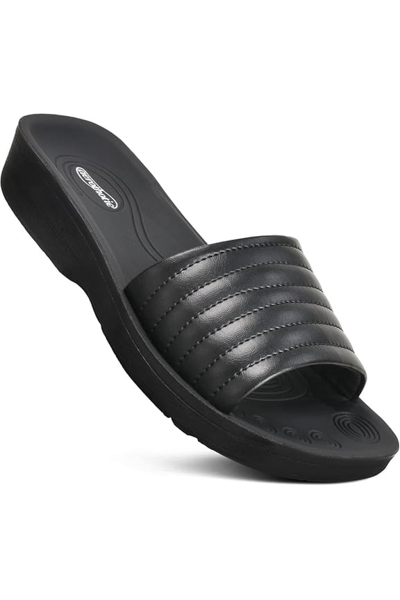 Womens Slides Slip On Recovery Footwear Plantar Fasciitis Slides for Women with Arch Support Yoga Mat Indoor Outdoor Walking Ladies Soft Padded Dressy Non Slip Foodbed Beach Sandals Women