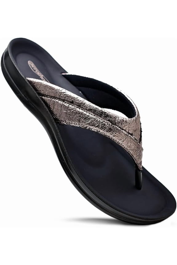 Comfortable Arch Support Flat Sandals for Women Comfy Toe Post with Cute Soft Padded Straps Casual Fashion Vacation Essentials Dressy Shower Sandals (Sela Grey, Size 8)