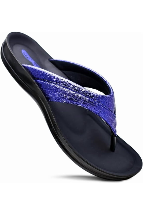 Comfortable Arch Support Flat Sandals for Women Comfy Toe Post with Cute Soft Padded Straps Casual Fashion Vacation Essentials Dressy Shower Sandals (Sela Blue, Size 8)