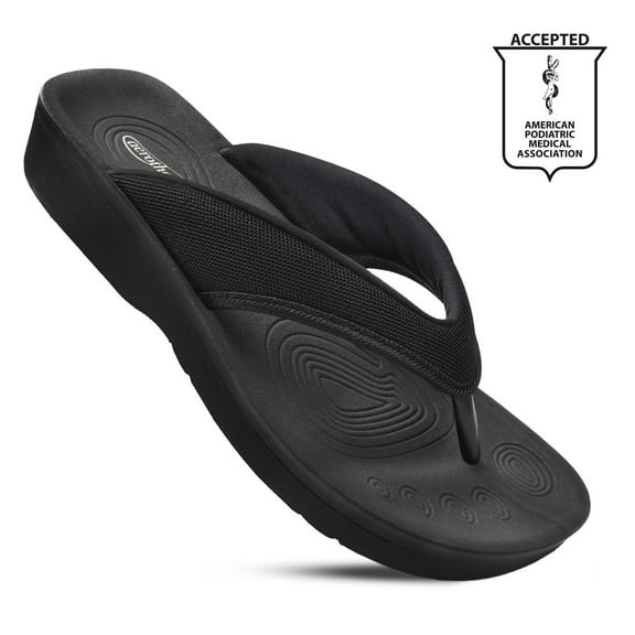 Aerothotic  Strait Women's Orthotic Thong Sandals 7 - Medium - Black