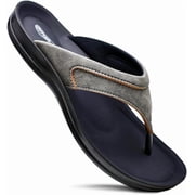 AEROTHOTIC Comfortable Arch Support Flat Sandals for Women Comfy Toe Post with Cute Soft Padded Straps Casual Fashion Vacation Essentials Dressy Shower Sandals Terrene Grey, Size 5