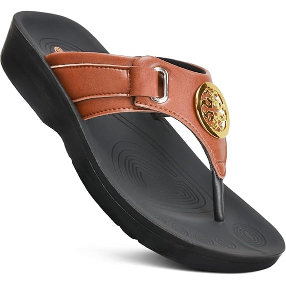 AEROTHOTIC Flip Flops for Women with Arch Support Plantar Fasciitis Orthopedic Cushioned Footbed Comfortable Non-Slip Sole with Padded Straps Dressy Casual Recovery Women Sandals
