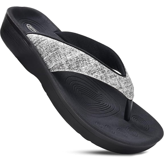 AEROTHOTIC Flip Flops for Women with Arch Support Plantar Fasciitis Orthopedic Cushioned Comfortable Non-Slip Sole with Padded Straps Women Sandals (Mellow Black, Size 6)